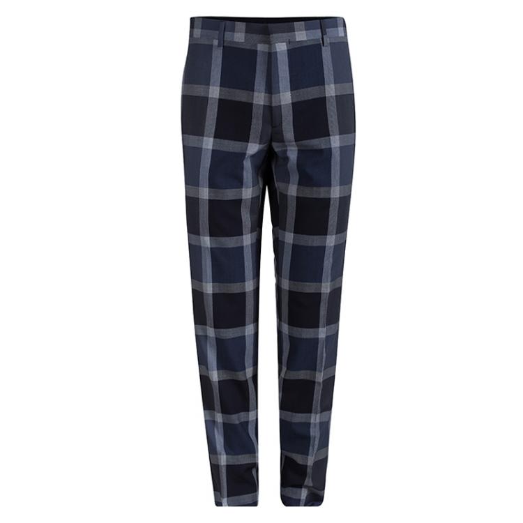 Pre Owned Etro Navy Blue Checked Regular Fit Suit L