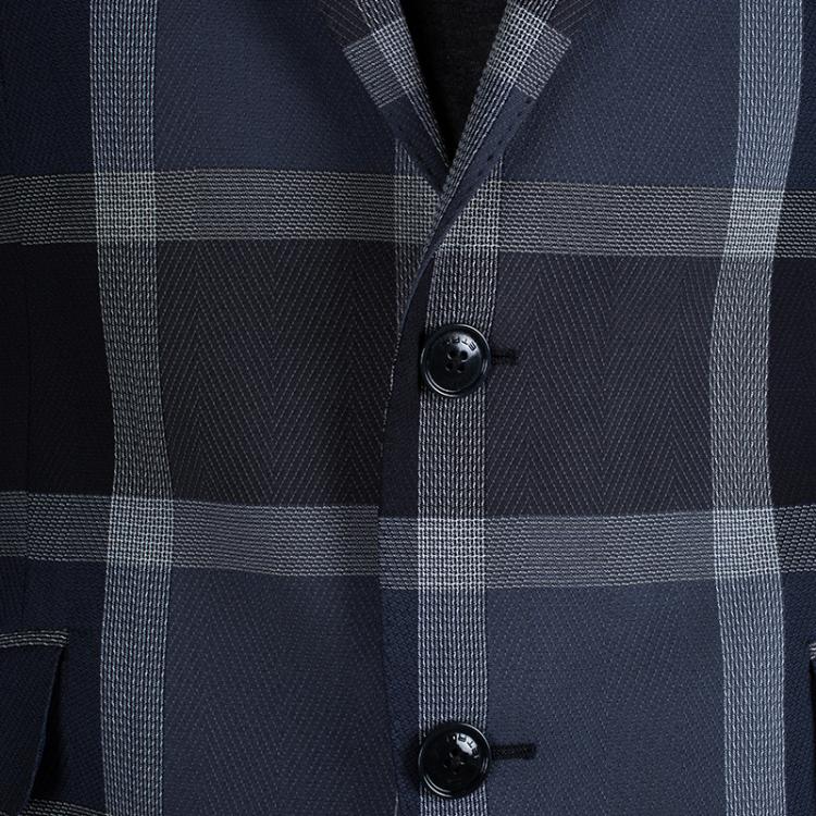 Pre Owned Etro Navy Blue Checked Regular Fit Suit L