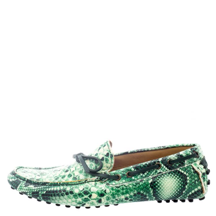 Pre Owned Etro Green Python Embossed Leather Loafers Size 43
