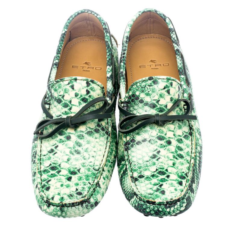 Pre Owned Etro Green Python Embossed Leather Loafers Size 43