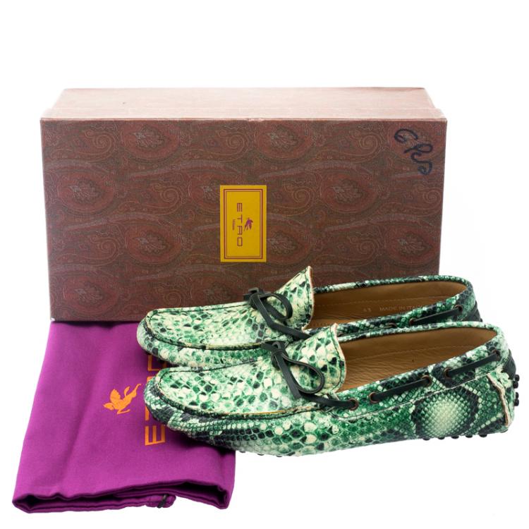 Pre Owned Etro Green Python Embossed Leather Loafers Size 43