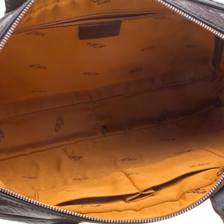 Pre Owned Etro Brown Paisley Embossed Leather Laptop Bag