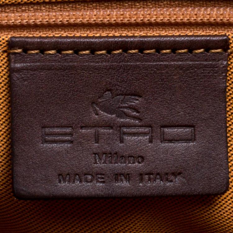 Pre Owned Etro Brown Paisley Embossed Leather Laptop Bag