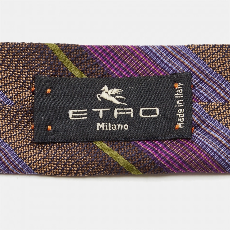 Pre Owned Etro Multicolor Striped Silk Skinny Tie 