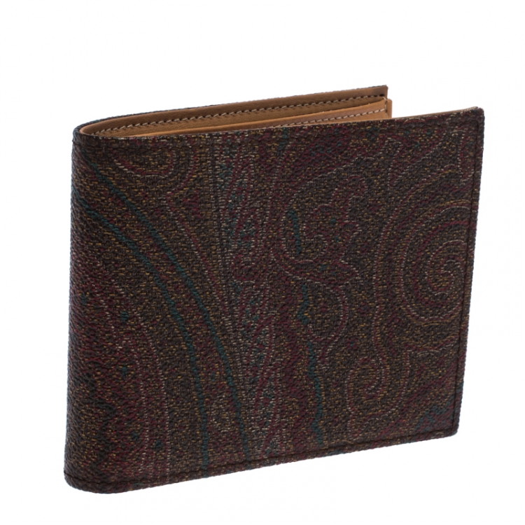 Pre Owned Etro Brown Paisley Print Coated Canvas Bi Fold Wallet