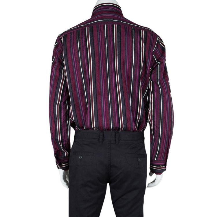 Pre Owned Etro Purple Striped Velvet Detail Button Front Long Sleeve Shirt XL