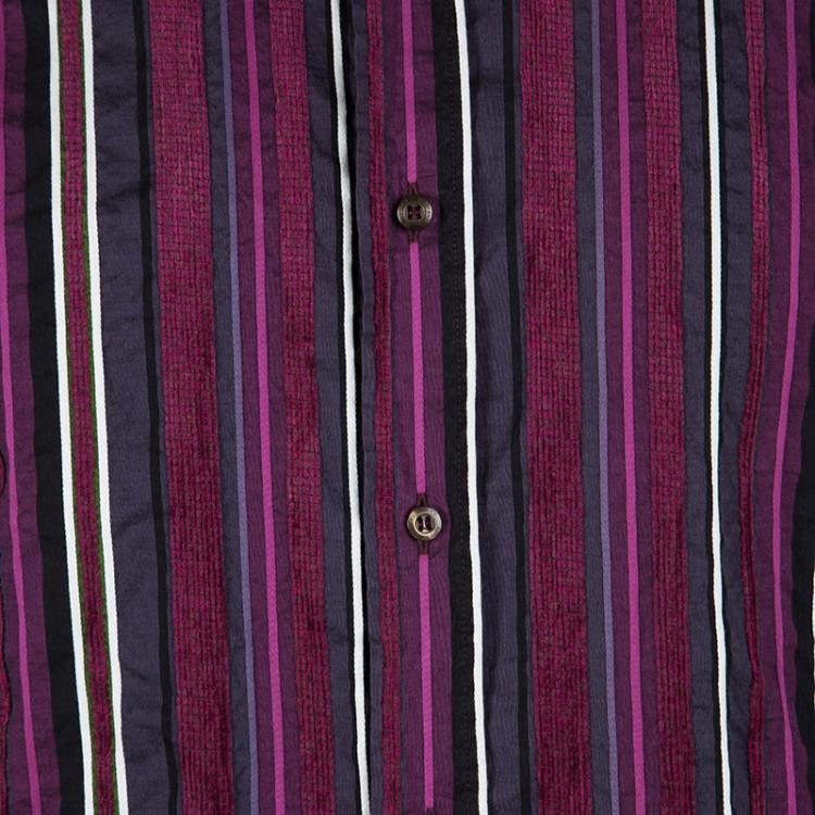 Pre Owned Etro Purple Striped Velvet Detail Button Front Long Sleeve Shirt XL