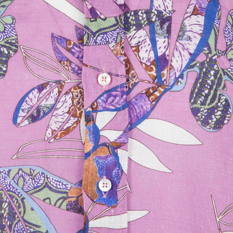 Pre Owned Etro Pink Floral Printed Linen Long Sleeve Button Front Shirt XL