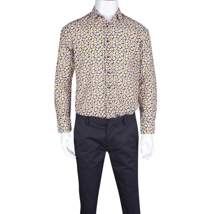 Pre Owned Etro Multicolor Printed Cotton and Silk Blend Long Sleeve Button Front Shirt M