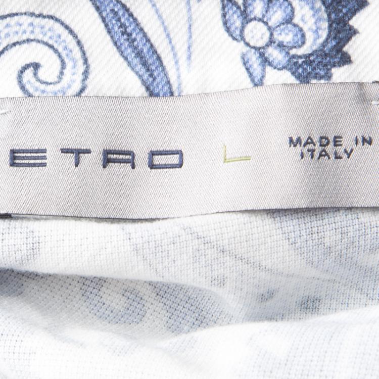 Pre Owned Etro White and Blue Paisley Printed Cotton Knit Long Sleeve Shirt L