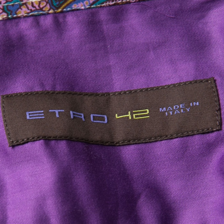 Pre Owned Etro Purple Pleat Detail Long Sleeve Button Front Cotton Luca Shirt L