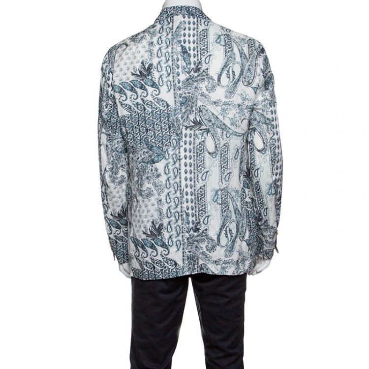 Pre Owned Etro Off White Paisley Printed Linen Blazer L