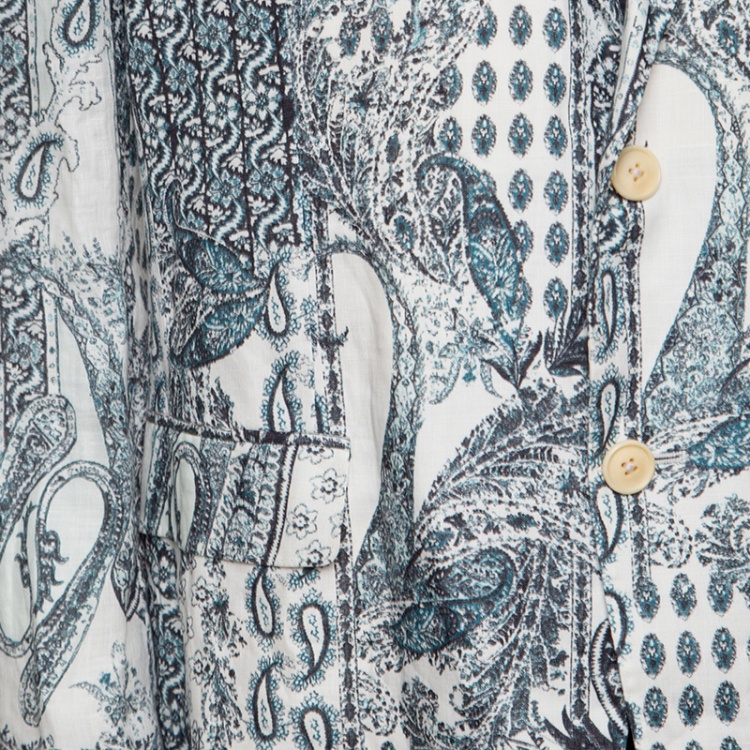 Pre Owned Etro Off White Paisley Printed Linen Blazer L