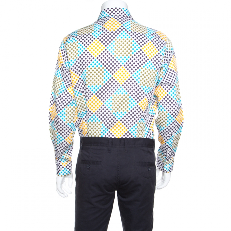 Pre Owned Etro Multicolor Cotton Polka Dot Printed Button Front Shirt L