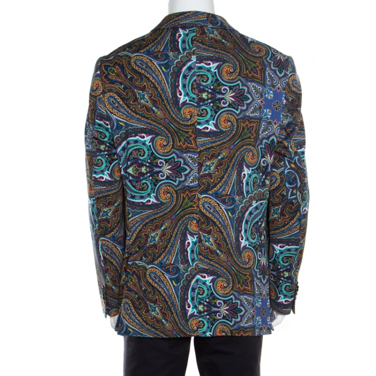 Pre Owned Etro Multicolor Paisley Printed Cotton New Jersey Blazer L