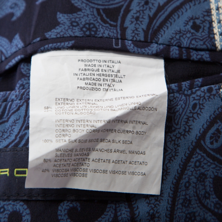Pre Owned Etro Blue Glen Plaid Checked Linen and Cotton Superlegger Blazer XL