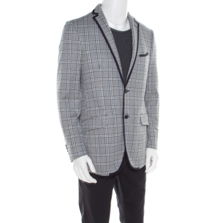 Pre Owned Etro Blue Glen Plaid Checked Linen and Cotton Superlegger Blazer XL
