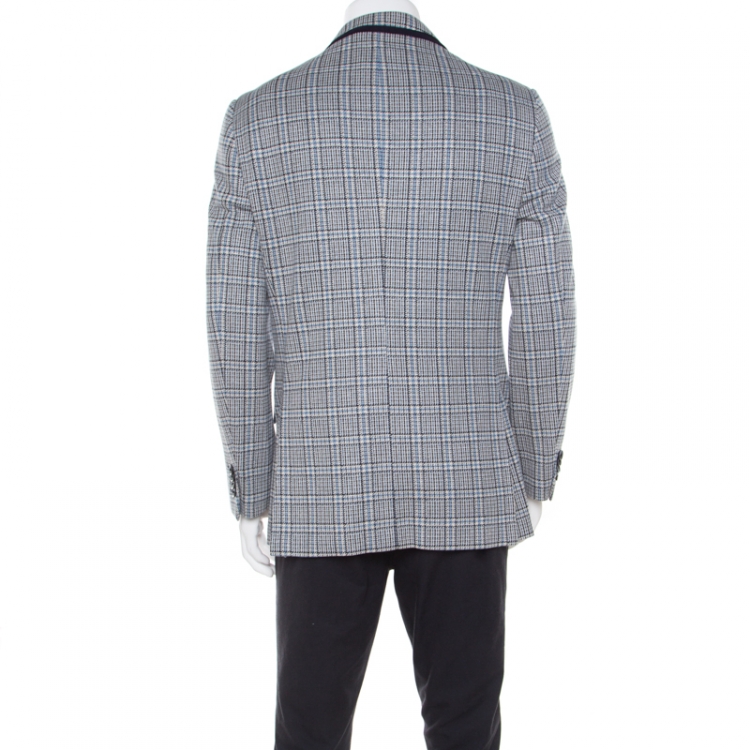 Pre Owned Etro Blue Glen Plaid Checked Linen and Cotton Superlegger Blazer XL