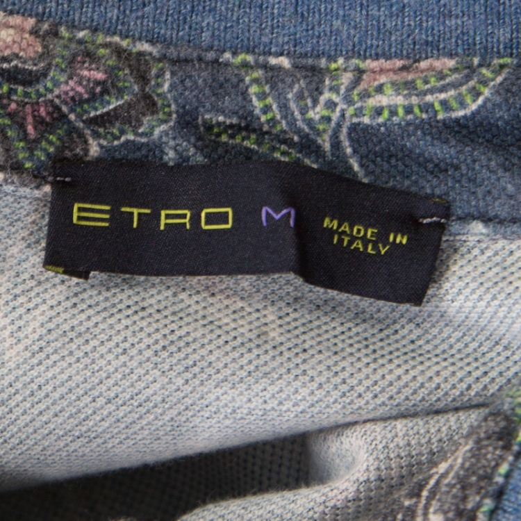 مملوكة مسبقًا Etro Blue Floral Printed Honeycomb Knit Polo T-Shirt M