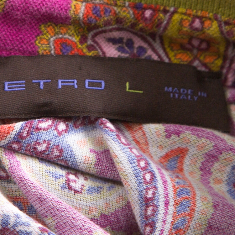 Pre Owned Etro Pink Paisley Print Cotton Contrast Collar Polo Shirt L 