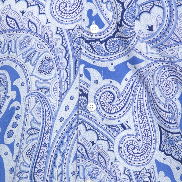 مملوكة مسبقًا Etro Blue Paisley Print Cotton Short Sleeve Shirt M