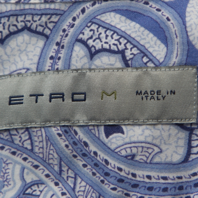 مملوكة مسبقًا Etro Blue Paisley Print Cotton Short Sleeve Shirt M