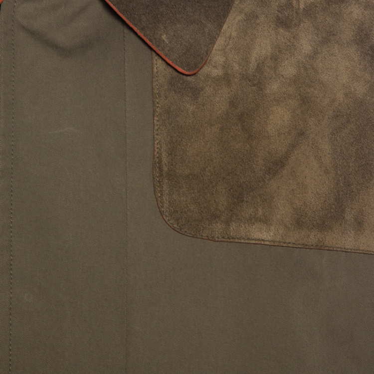مملوكة مسبقًا Etro Military Green Cotton Leather Collared Trench Coat L 