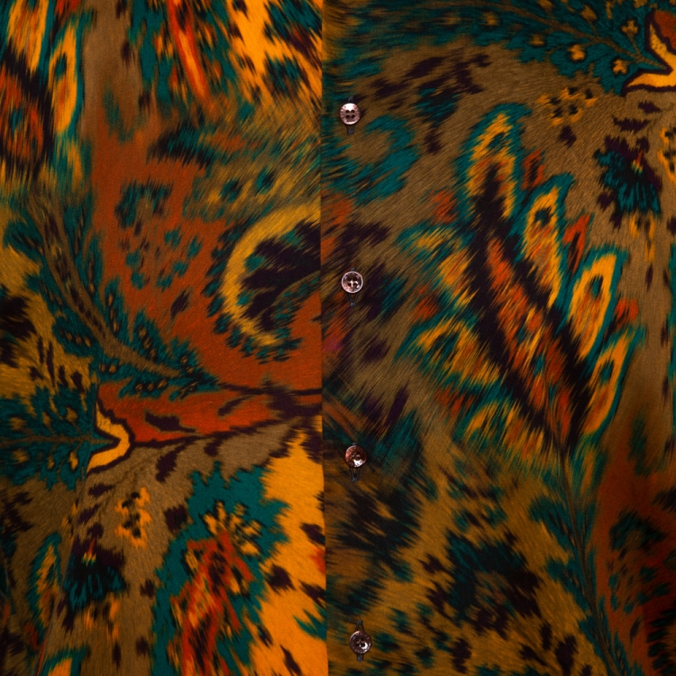 Pre Owned Etro Mustard Orange Cotton Exploded Paisley Print Button Front Shirt L