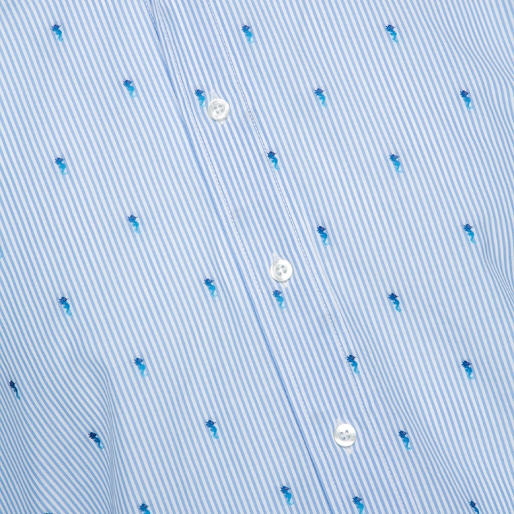 Pre Owned Etro Light Blue Striped Seahorse Pattern Cotton Long Sleeve Shirt L