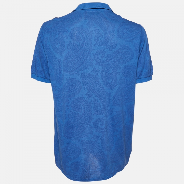 Pre Owned Etro Blue Paisley Print Cotton Pique Polo T-Shirt 2XL