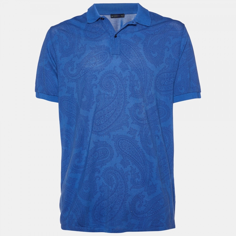 Etro Blue Paisley Print Cotton Pique Polo T Shirt 2XL Etro The Luxury Closet