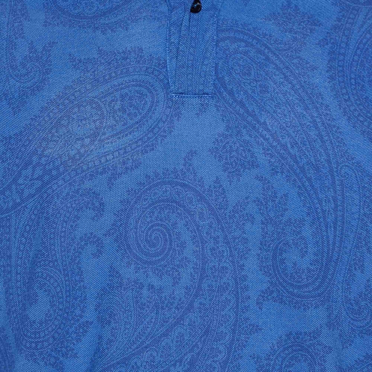 Pre Owned Etro Blue Paisley Print Cotton Pique Polo T-Shirt 2XL