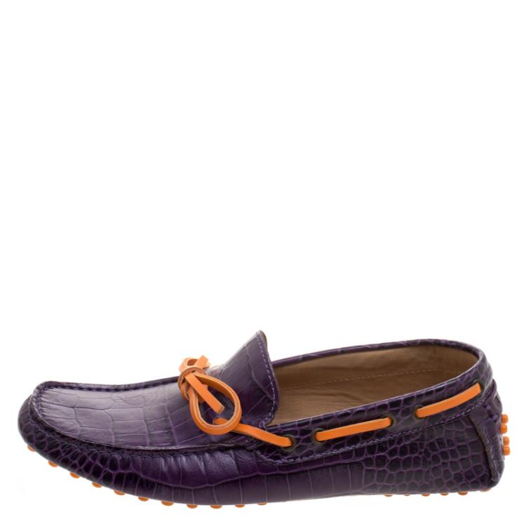 Pre Owned Etro Purple Croc Embossed Leather Bow Loafers Size 41
