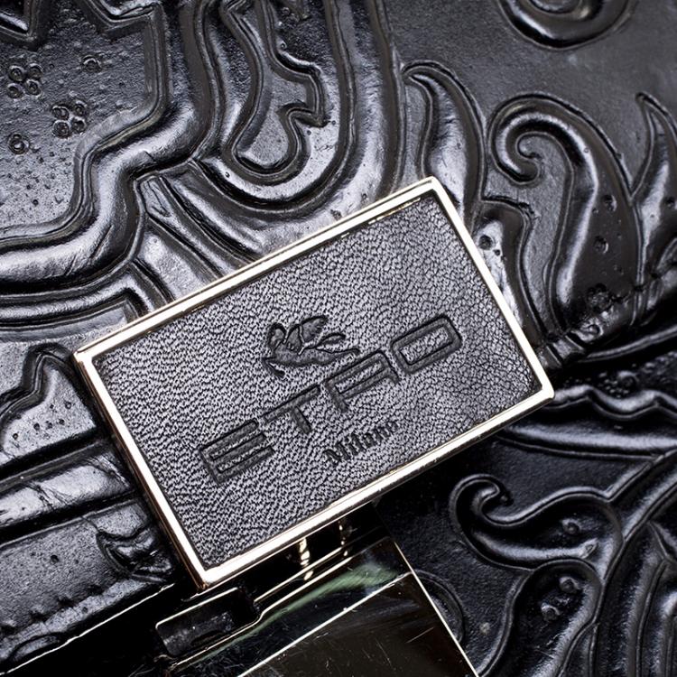 Pre Owned Etro Black Paisley Embossed Leather Document Case