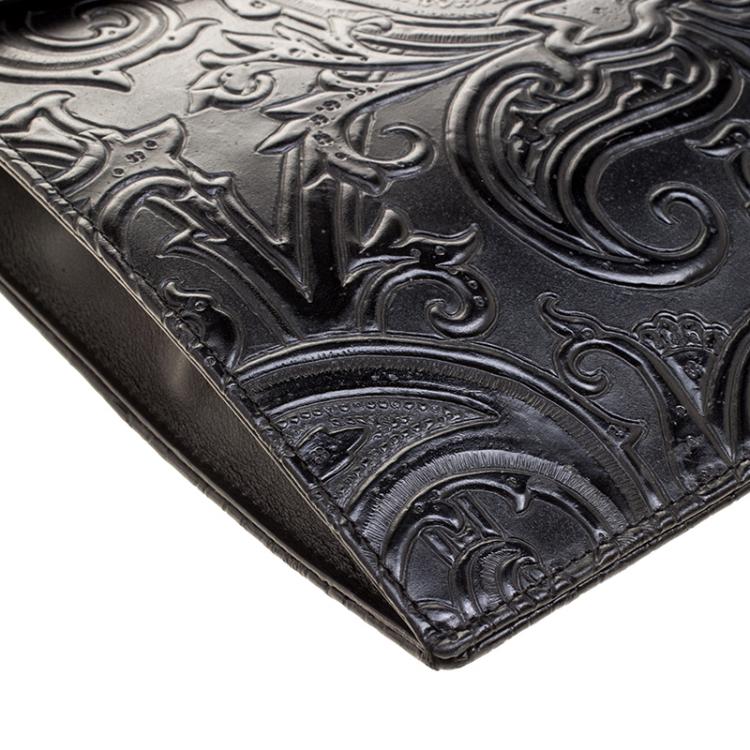 Pre Owned Etro Black Paisley Embossed Leather Document Case