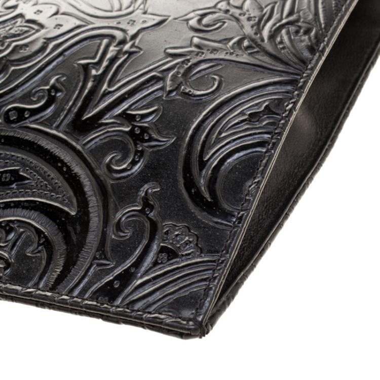 Pre Owned Etro Black Paisley Embossed Leather Document Case