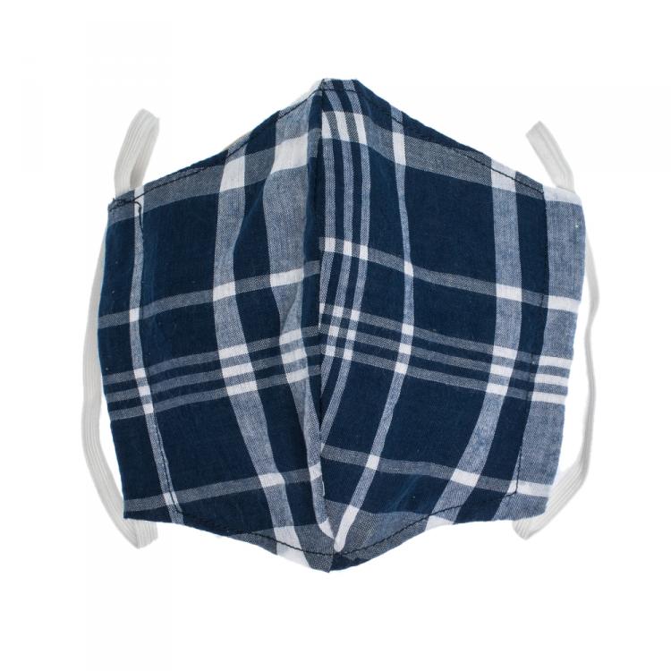Pre Owned Non-Medical Handmade Blue Plaid Cotton Face Mask - Pack Of 2 (Available for UAE Customers Only)