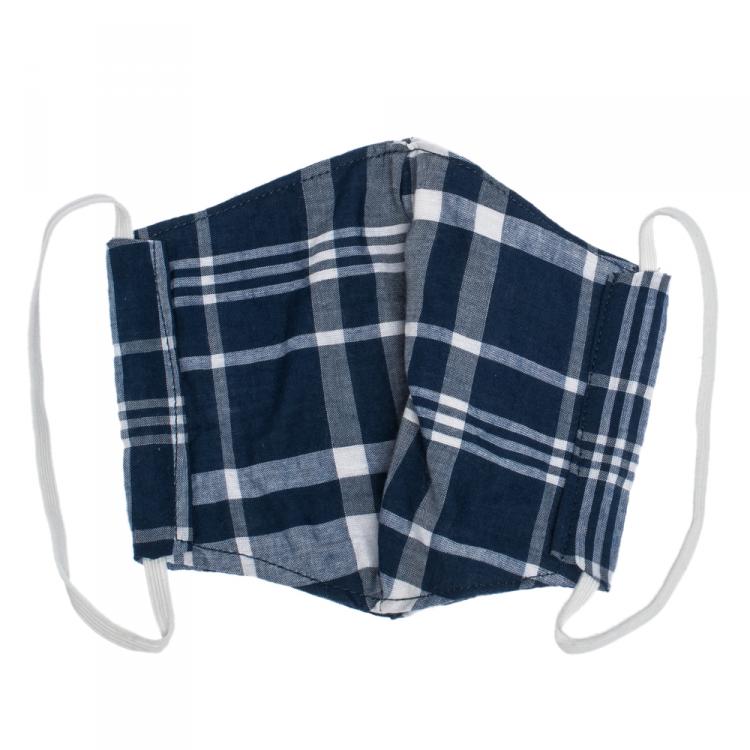 Pre Owned Non-Medical Handmade Blue Plaid Cotton Face Mask - Pack Of 2 (Available for UAE Customers Only)