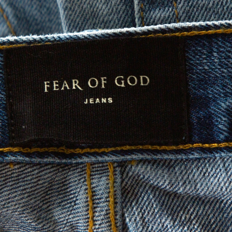 Pre Owned Fear Of God Fifth Collection Indigo Distressed Denim Shorts M