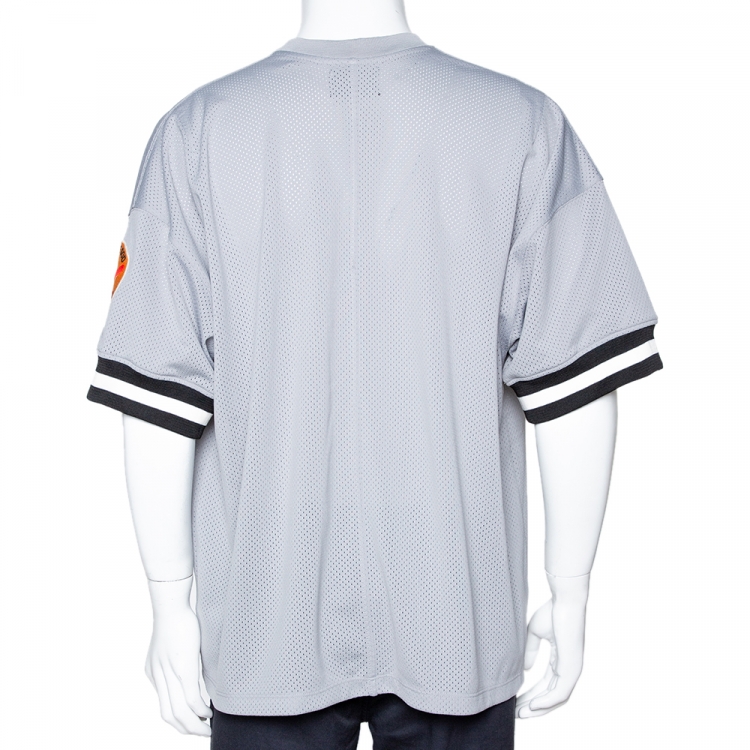 Pre Owned Fear of God Grey Mesh Baseball Jersey Oversized T-Shirt M