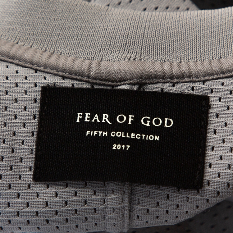 Pre Owned Fear of God Grey Mesh Baseball Jersey Oversized T-Shirt M