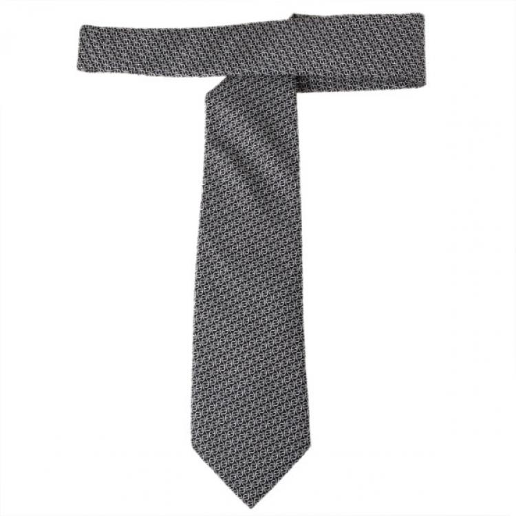 Pre Owned Fendi Black FF Embroidered Silk Tie