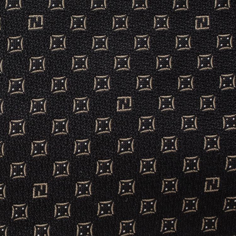 Pre Owned Fendi Black Silk Embroidered Tie