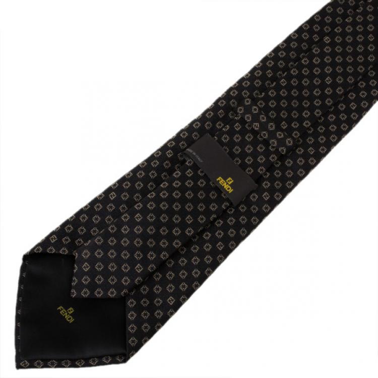 Pre Owned Fendi Black Silk Embroidered Tie