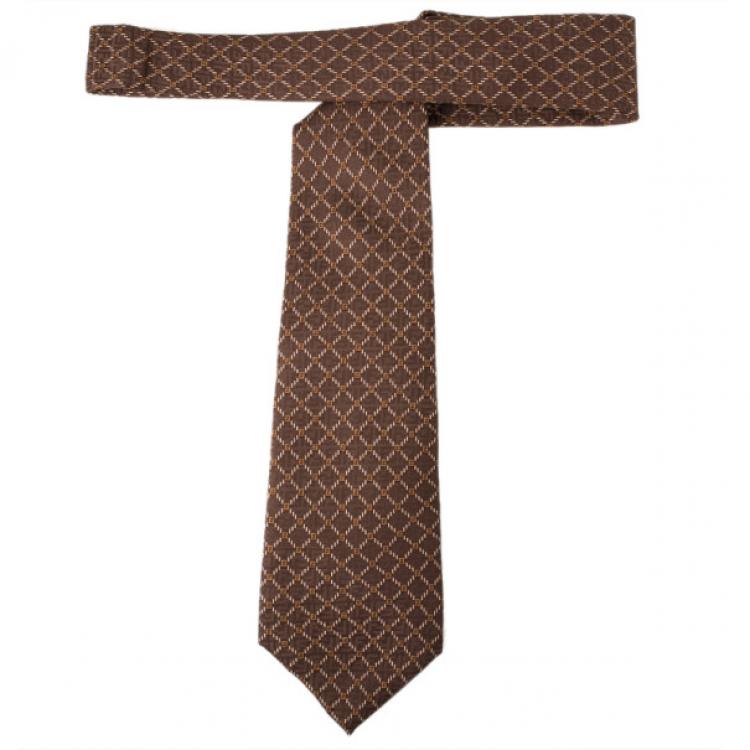 Pre Owned Fendi Brown FF Silk Embroidered Tie