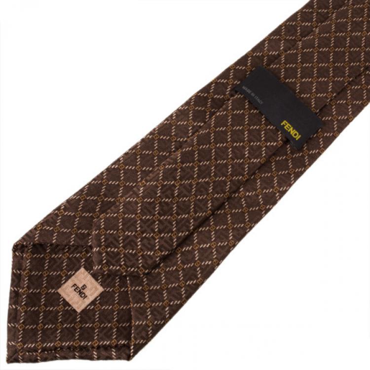 Pre Owned Fendi Brown FF Silk Embroidered Tie