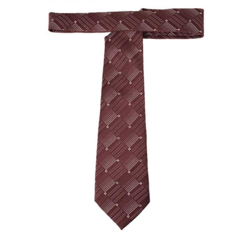 Pre Owned Fendi Maroon Silk Embroidered Tie