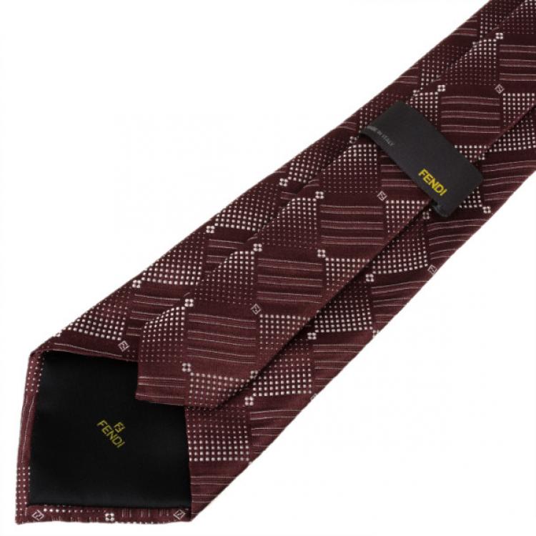 Pre Owned Fendi Maroon Silk Embroidered Tie