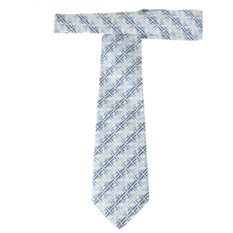 Pre Owned Fendi Two Tone FF Embroidered Tie