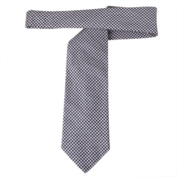 Pre Owned Fendi Black and White Embroidered Tie